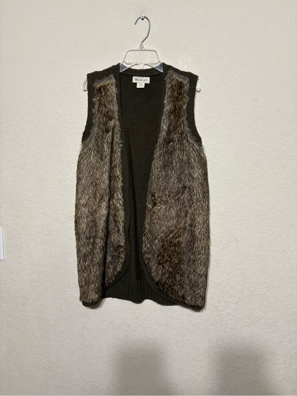 Ariat Olive Knit Vest with Brown Faux Fur Front